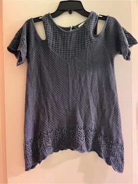 LC Lauren Conrad Dusty Blue Cold-Shoulder Knit Sweater